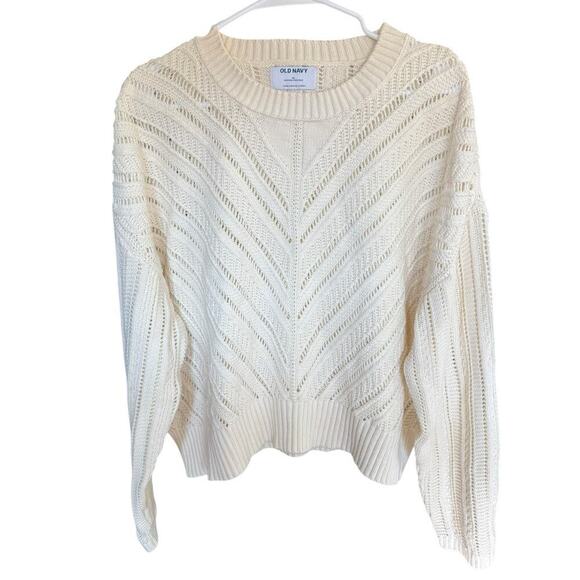 NWT Old Navy Open Knit Sweater Cream XL Coastal Preppy Prep Granolagirl Grandma - Picture 1 of 8